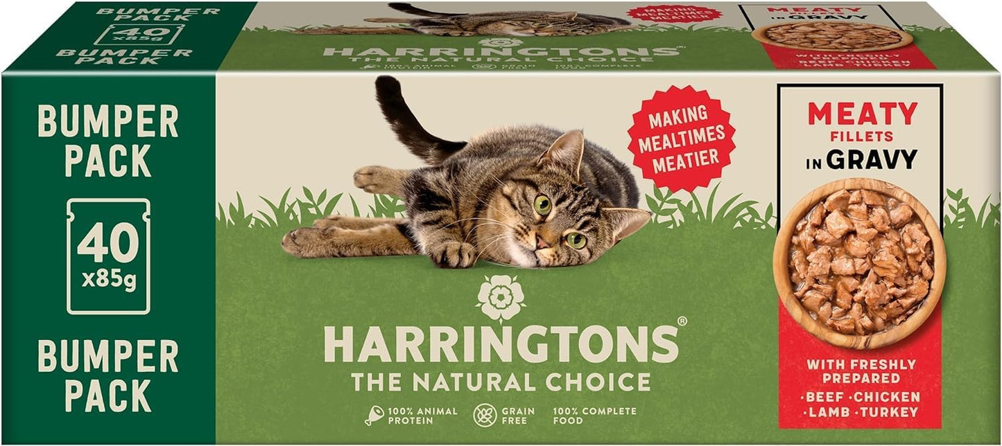 Harringtons Grain Free Wet Cat Food for Adult Cats – Beef, Chicken, Lamb & Turkey in Gravy & Jelly