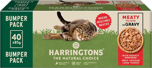 Harringtons Grain Free Wet Cat Food for Adult Cats – Beef, Chicken, Lamb & Turkey in Gravy & Jelly