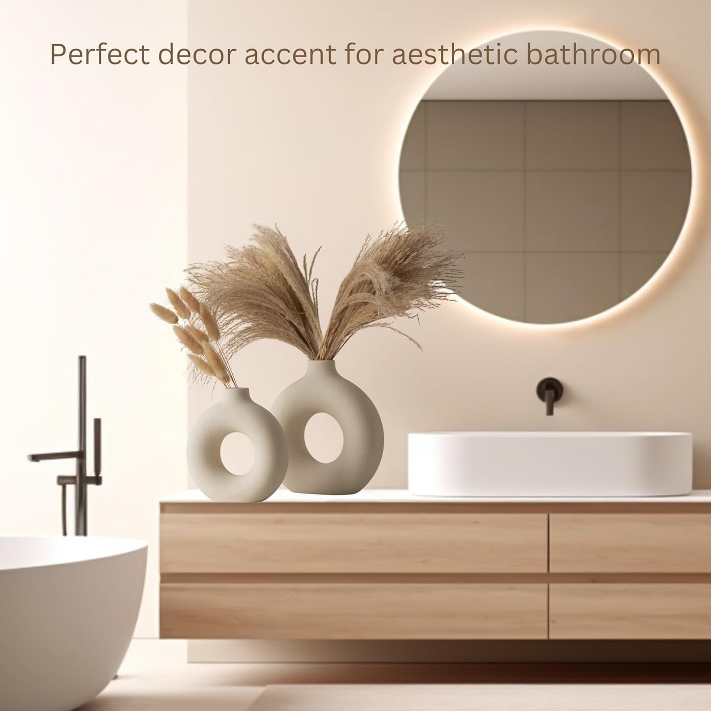 Black Vase for Pampas Grass, Black Living Room Accessories, Black Ornaments, Black Ceramic Donut Vase, Matt Black Round Circle Vase, Black Room Decor, Black Bedroom Accessories, Modern Shelf Decor