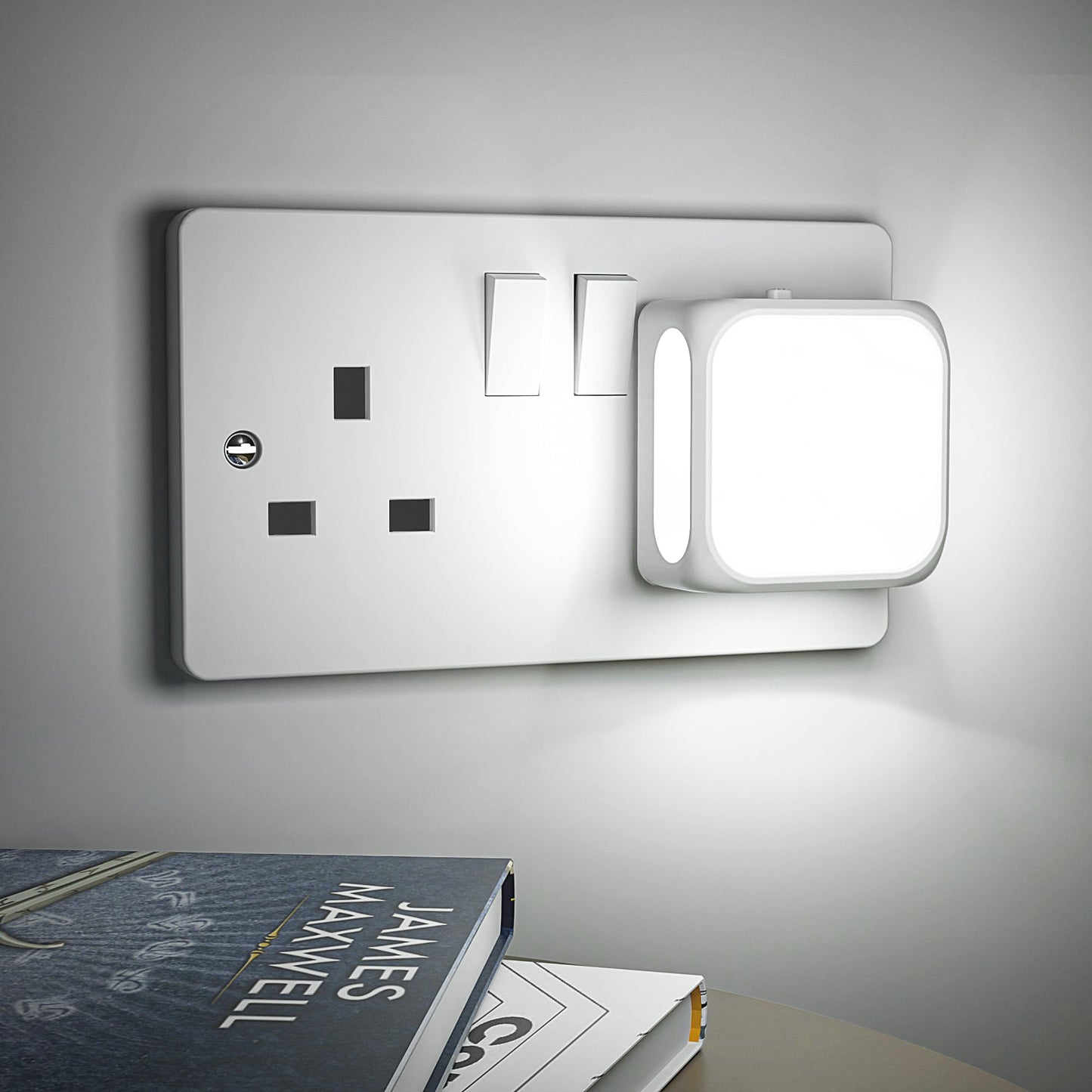 PURSNIC Night Light Plug in Wall, with Dusk to Dawn Photocell Sensor, 6000K Cool White, Brightness Adjustable, 1W LED Night Light for Kids, Bedroom, Hallway, Stairs, 2 Pack