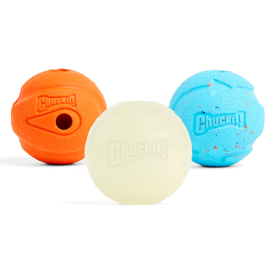 Chuckit Gen 1 Fetch Pack Dog Balls - Interactive Dog Toys, High-Bounce Fetch Ball, Floating Ultra and Rugged Balls, Durable - Size Medium, 2.5-inch Diameter, Set of 3