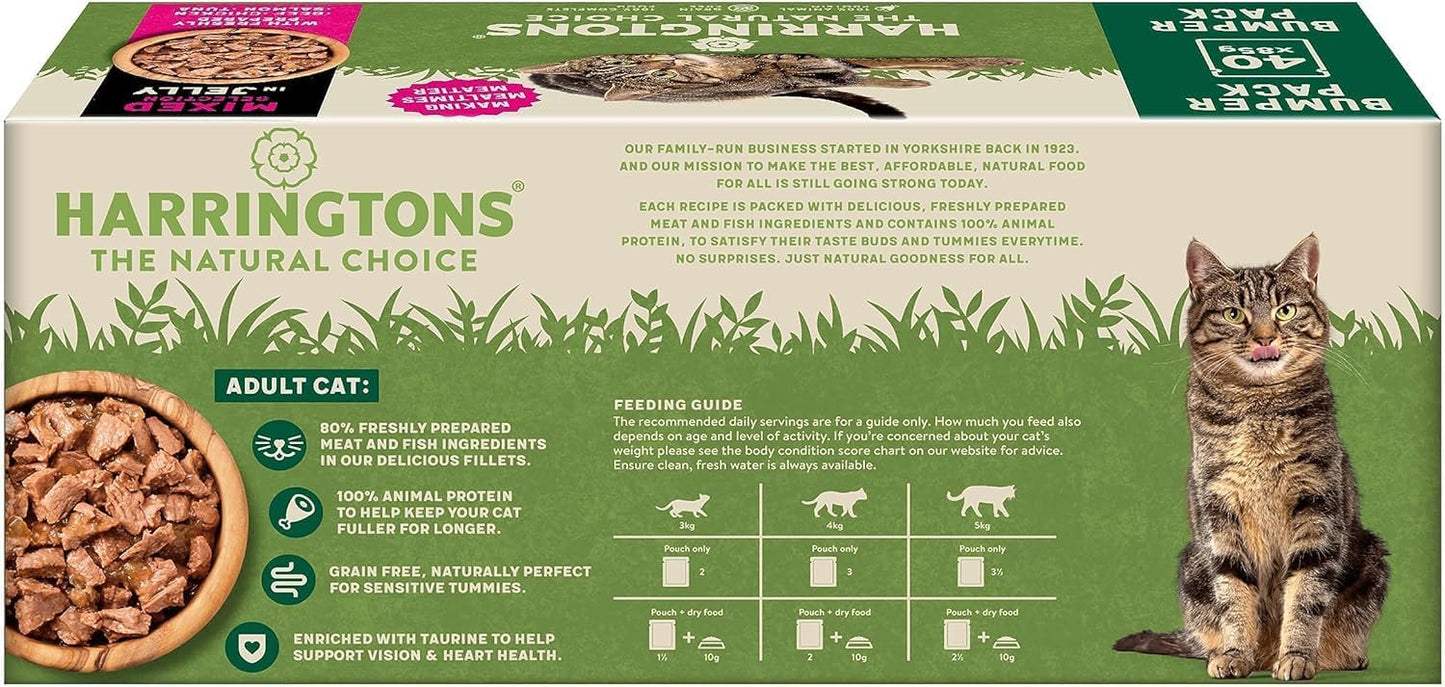 Harringtons Grain Free Wet Cat Food for Adult Cats – Beef, Chicken, Lamb & Turkey in Gravy & Jelly
