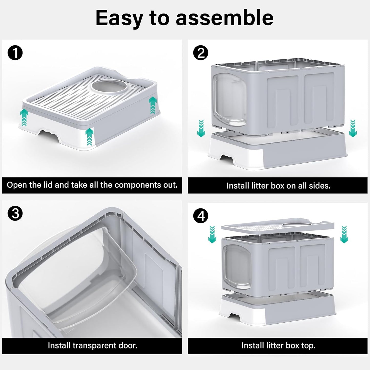 Large Cat Litter Box – Open Sifting Tray or Foldable Hooded Litter Box with Scoop