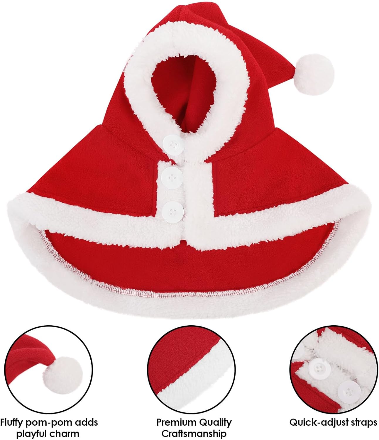 Christmas Costume for Medium Dog Santa Cape - Hooded Fleece Dog Cloak, Windproof Warm Christmas Outfit for Dogs