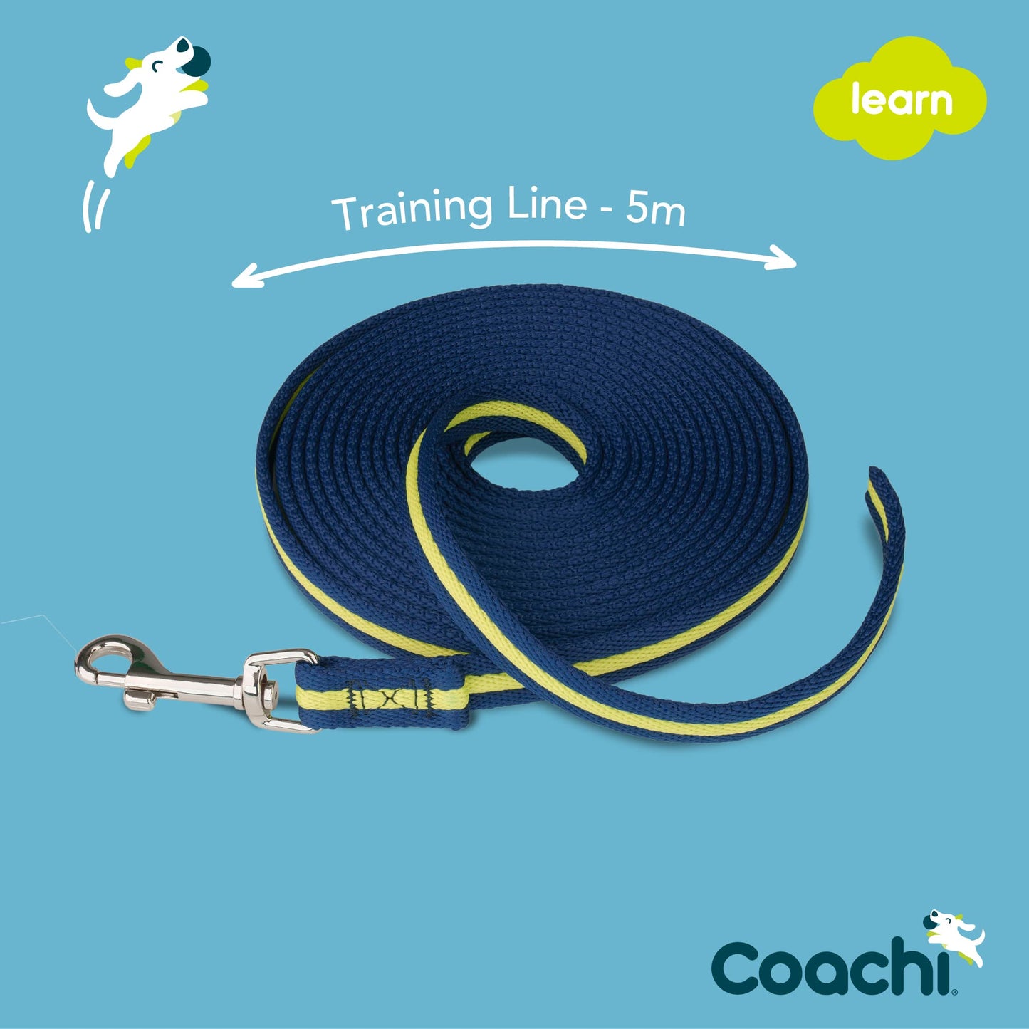 Coachi Training Line 5m, Safe Training Outdoors, Recall Training, Dog & Puppy Socialization, Lightweight, Soft to Hold, Suitable for Small & Medium Dogs & Puppies, Navy and Lime