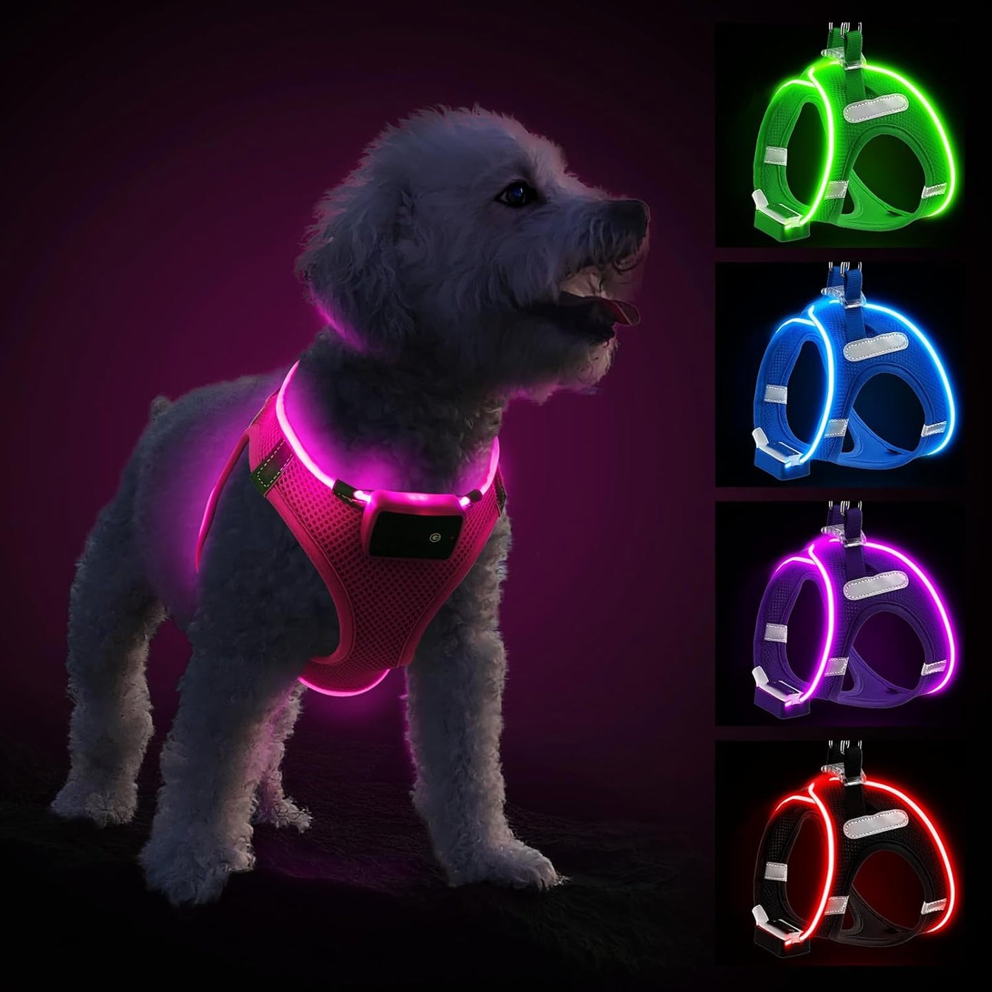 Light Up Dog Harness – Rechargeable LED Glow Harness for Small & Medium Dogs, Waterproof & Reflective for Night Walking