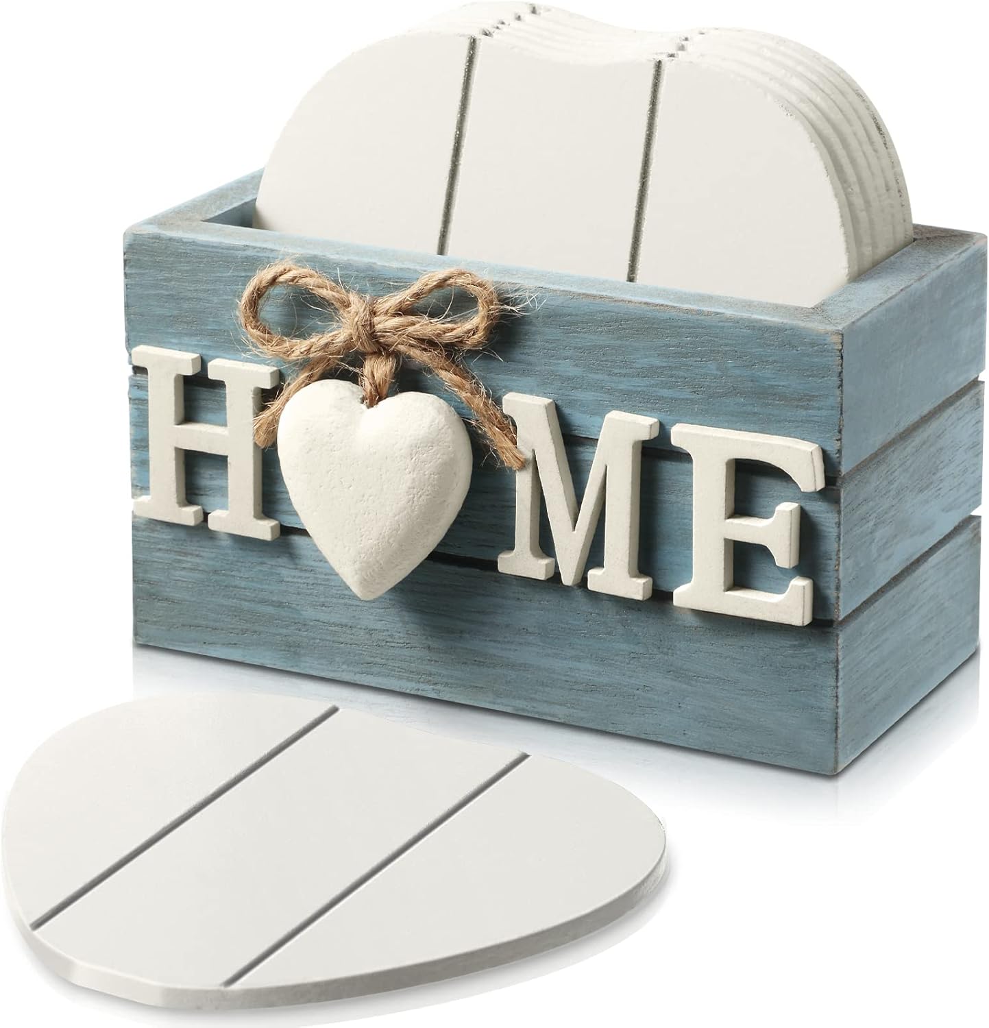 Heartwood Drink Coasters Set of 6, Farmhouse Style with Holder, Funny Designs for Coffee Table Protection, Perfect Housewarming Gifts for New Home Decoration, 4 Inch (Grey,Home)