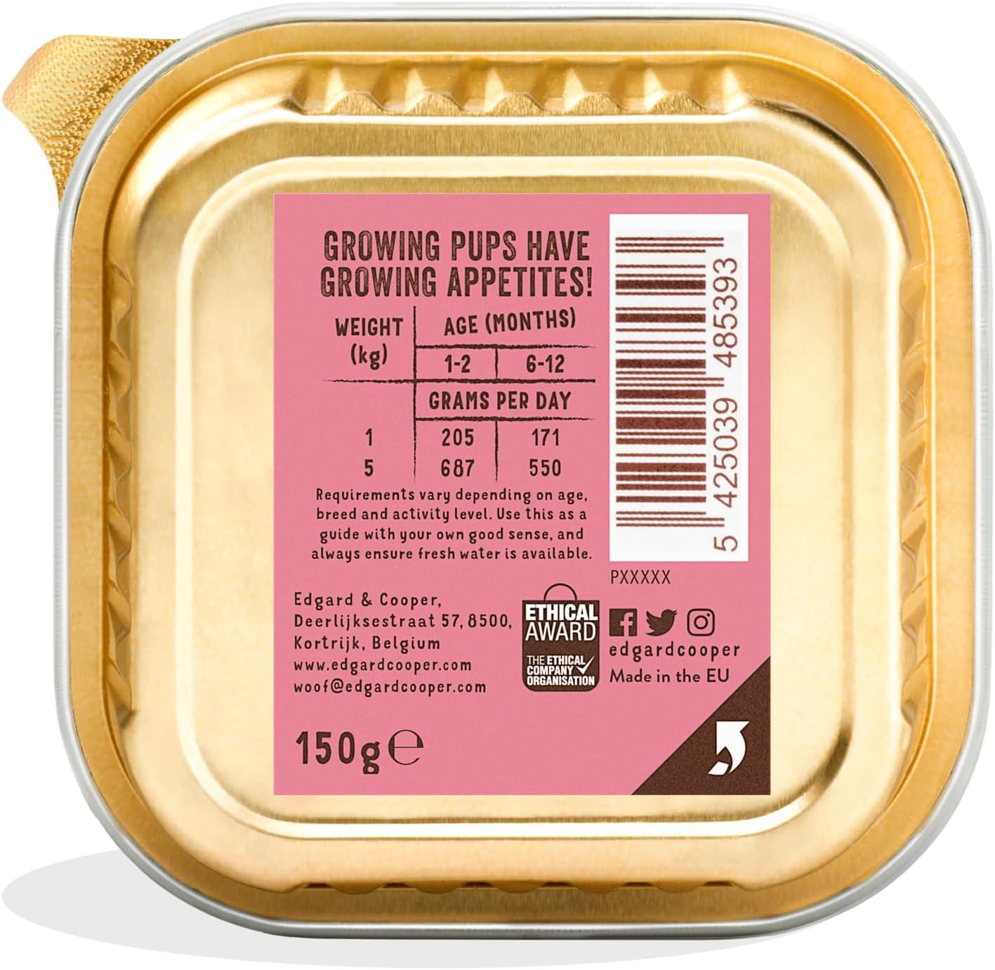 Edgard Cooper Puppy Grain-Free Wet Dog Food, Duck Chicken Natural Dogs Food in Cup with Fresh Meat Amino Acids, Gluten-Free, High Protein