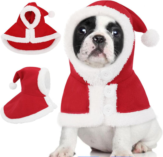 Christmas Costume for Medium Dog Santa Cape - Hooded Fleece Dog Cloak, Windproof Warm Christmas Outfit for Dogs