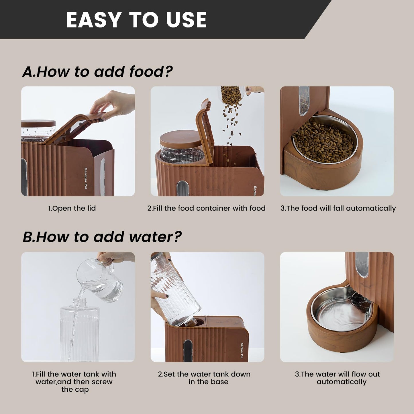 Gardner 2-in-1 Automatic Pet Feeder & Water Dispenser – Gravity Food & Water Station for Cats & Dogs