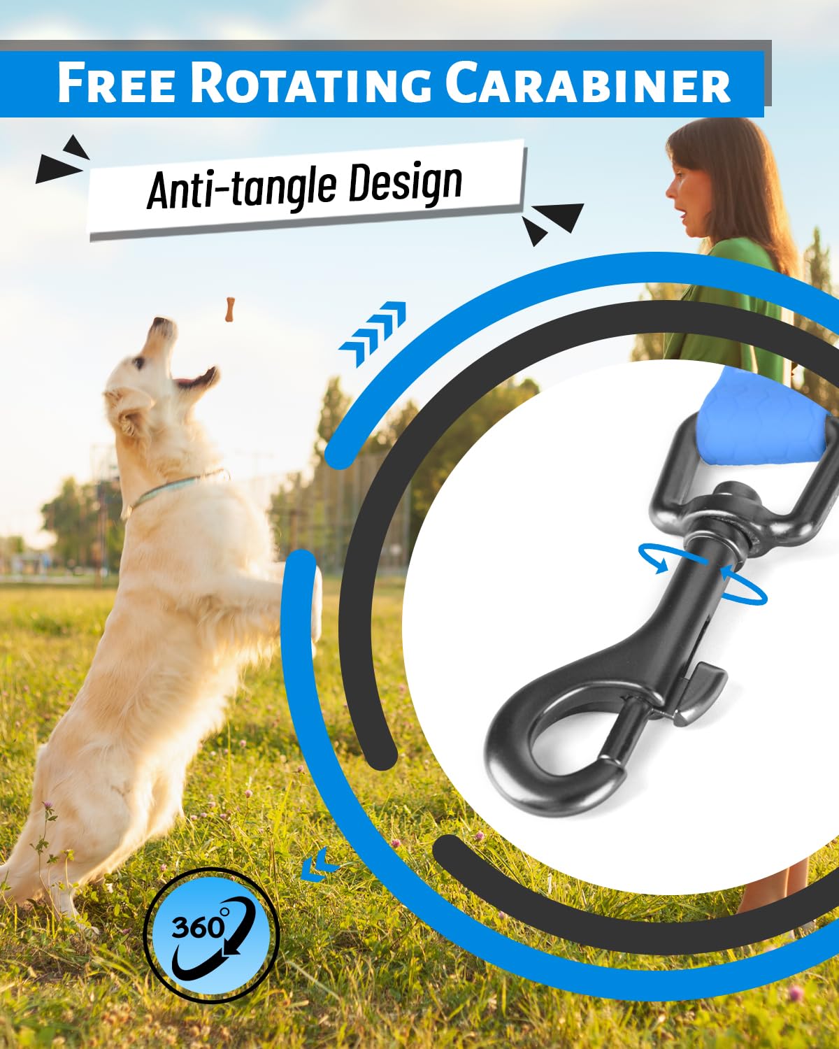 Looxmeer Dog Training Lead, 5M(16ft) Strong Extra Long Dog Lead for Small Medium Large Dog with Padded Handle & Storage Bag, Waterproof Dog Leash for Recall Tracking Hiking Hunting Obedience, Blue