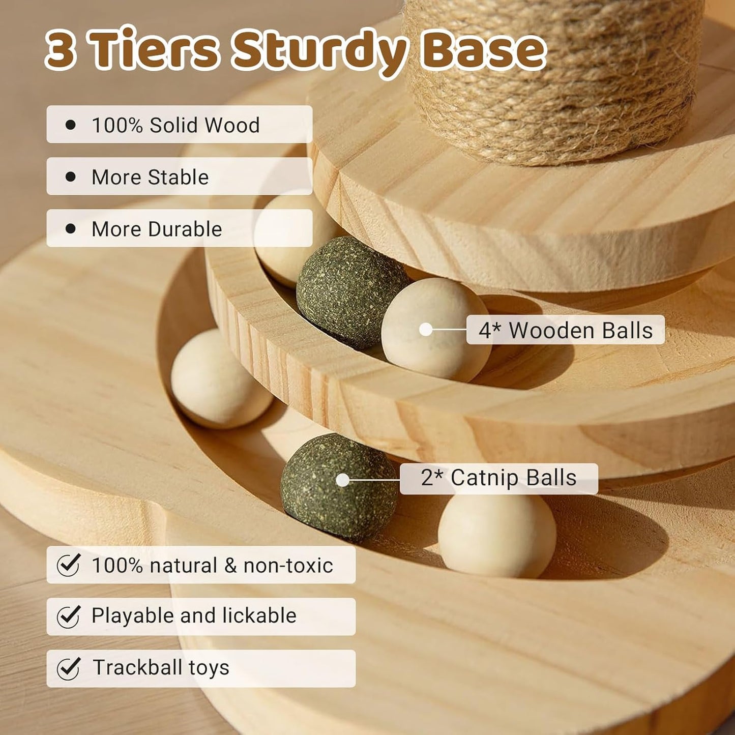 Cat Scratching Post with Natural Sisal - Sturdy Cat Scratcher for Indoor Smaller Cats, Kitten Toy with Scratching Posts, Play Platform & Toys, Easy Assembly, Space-Saving Design
