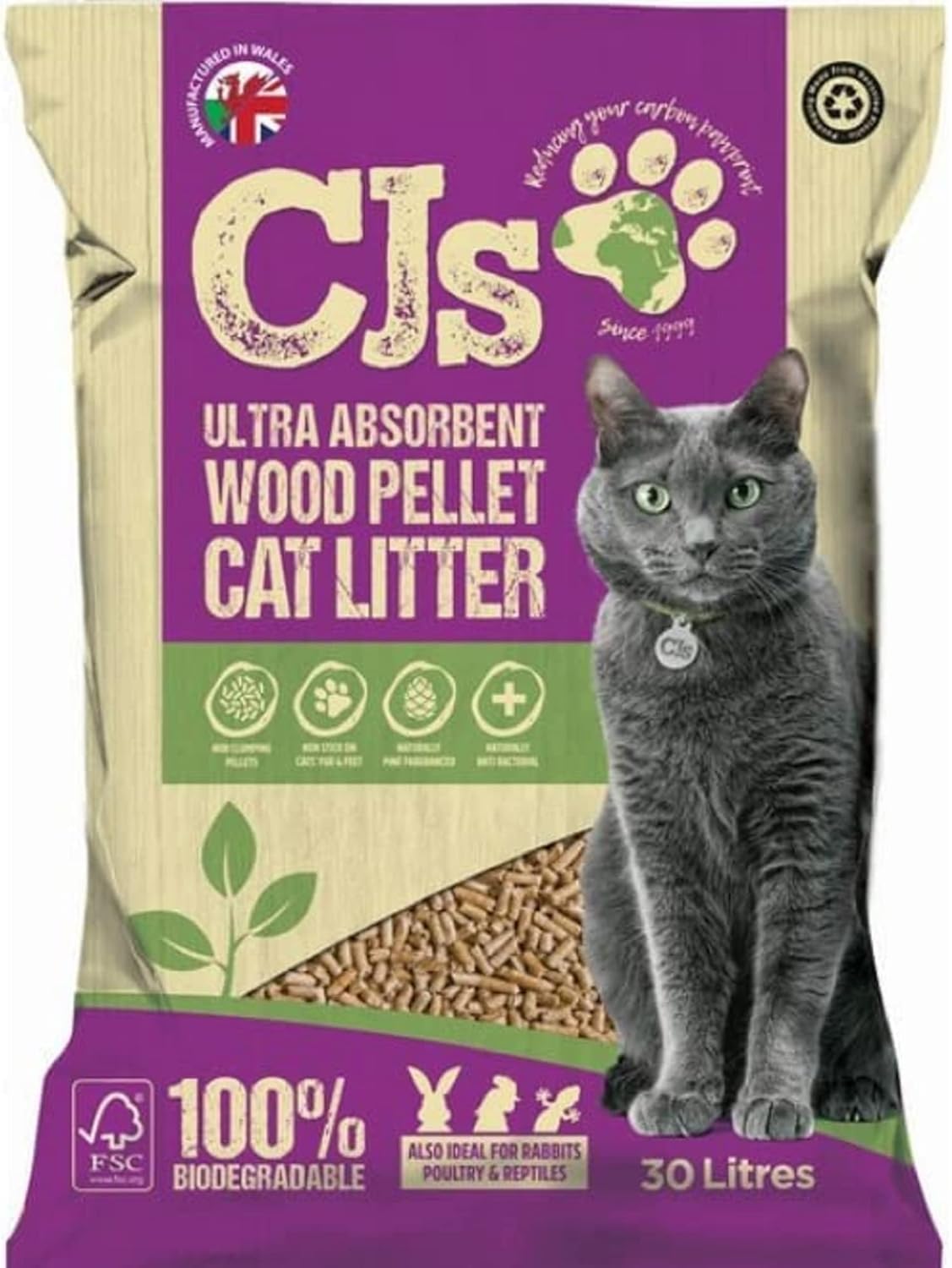 Cj's PREMIUM WOOD CAT LITTER 5L 15L 30L - VIRGIN WOOD PELLETS ULTRA ABSORBENT