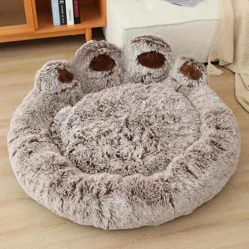 Luxury Calming Paw-Shaped Dog Bed – Ultra Soft Anti-Anxiety Plush Pet Sofa with Non-Slip Base