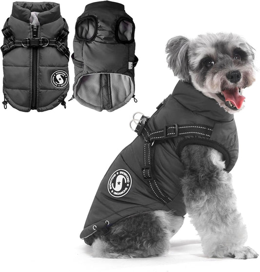 Dog Coats Waterproof Winter Warm Zip Up Dog Coat with Harness Jacket for Puppy Small Medium Large Dogs