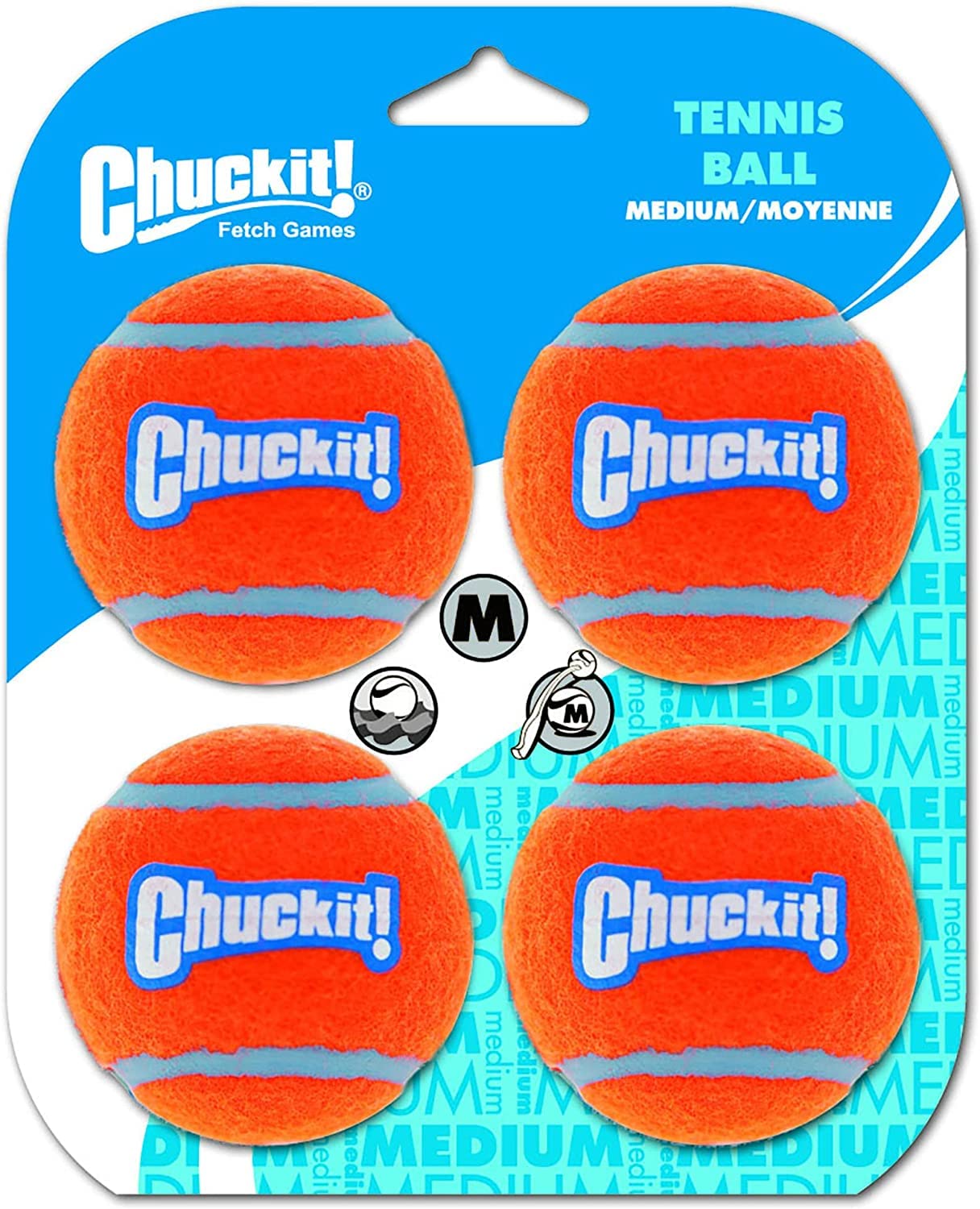 Chuckit! Dog Tennis Ball Dog Toy, Medium (2.5 Inch Diameter) for dogs 20-60 lbs, Pack of 4