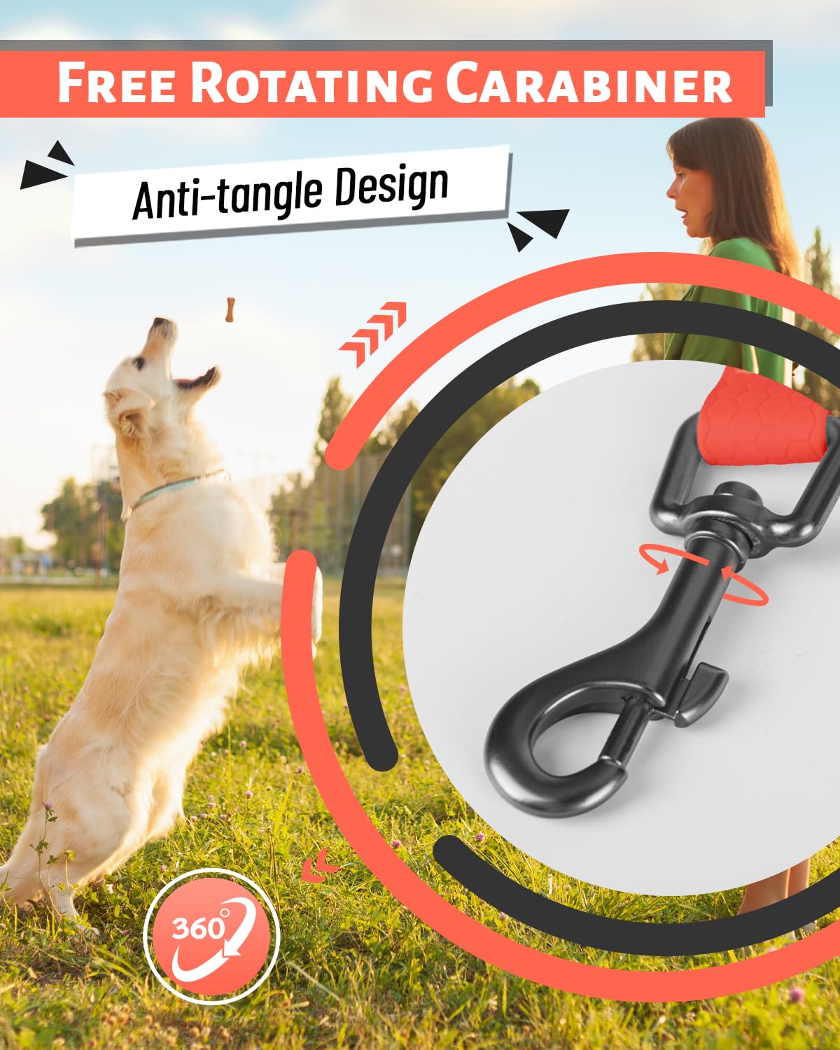 Looxmeer Training Lead for Dogs, 5m(16ft) Extra Long Line Dog Lead, Waterproof Dog Leash with Soft Padded Handle & Storage Bag for Training Recall Obedience, Tracking, Camping Play, Backyard, Orange