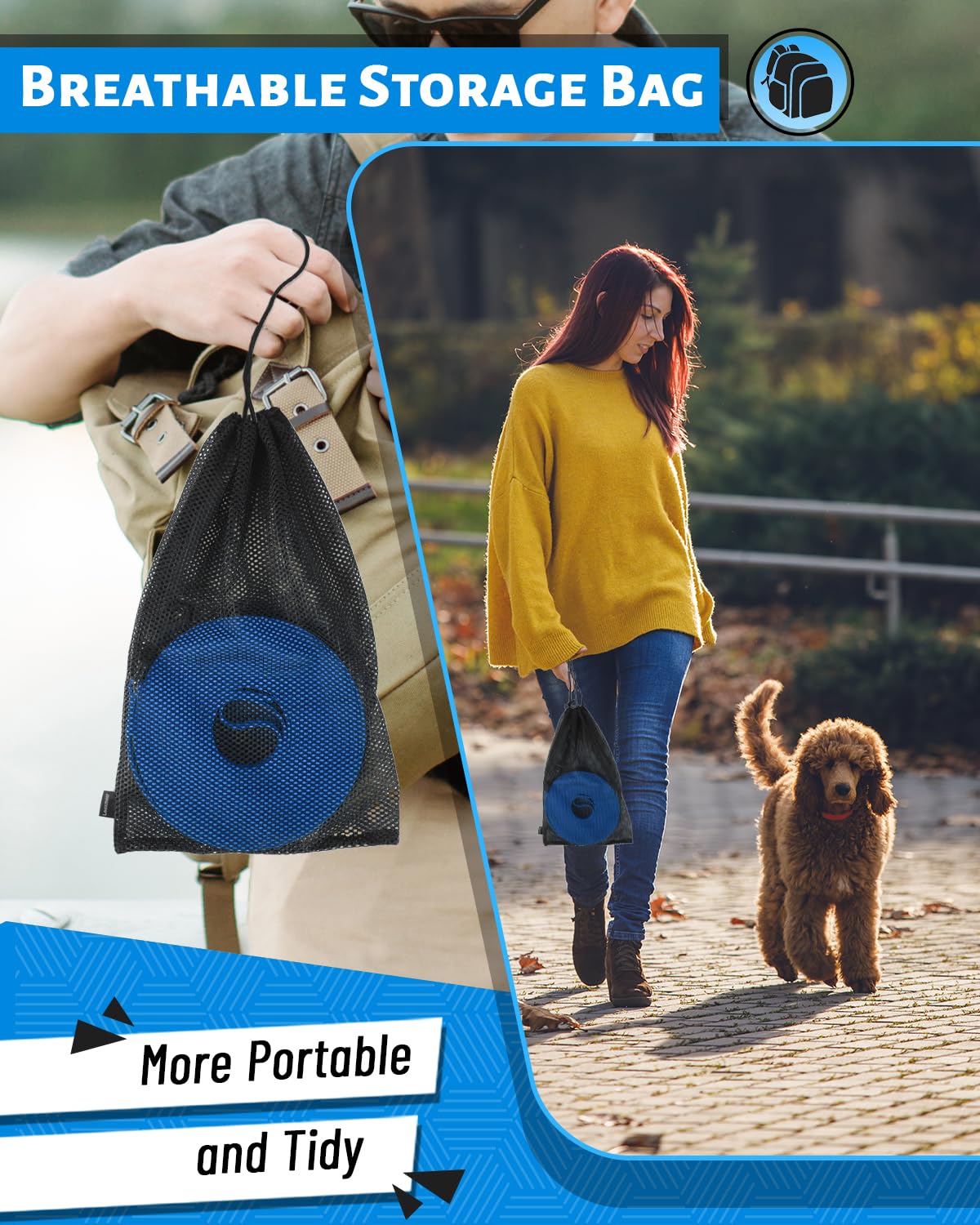 Looxmeer Dog Training Lead, 5M(16ft) Strong Extra Long Dog Lead for Small Medium Large Dog with Padded Handle & Storage Bag, Waterproof Dog Leash for Recall Tracking Hiking Hunting Obedience, Blue