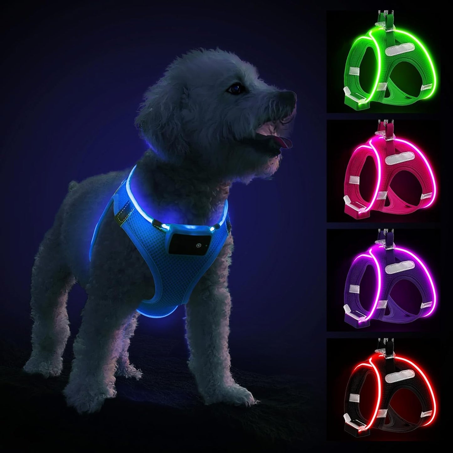 Light Up Dog Harness – Rechargeable LED Glow Harness for Small & Medium Dogs, Waterproof & Reflective for Night Walking
