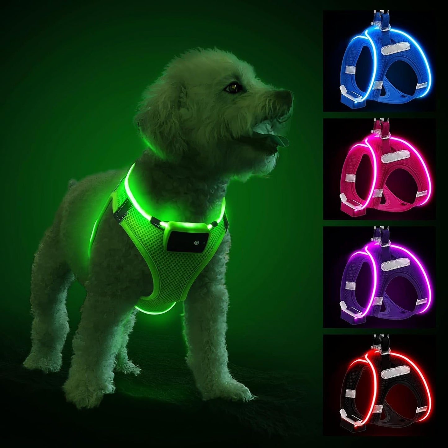Light Up Dog Harness – Rechargeable LED Glow Harness for Small & Medium Dogs, Waterproof & Reflective for Night Walking