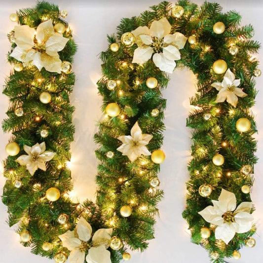 Christmas garland,christmas garland with lights,2.7M/ 9FT Christmas Garland Decorations Illuminated with LED Lights,for Stairs Fireplaces Christmas Festive Wreath Xmas Decor