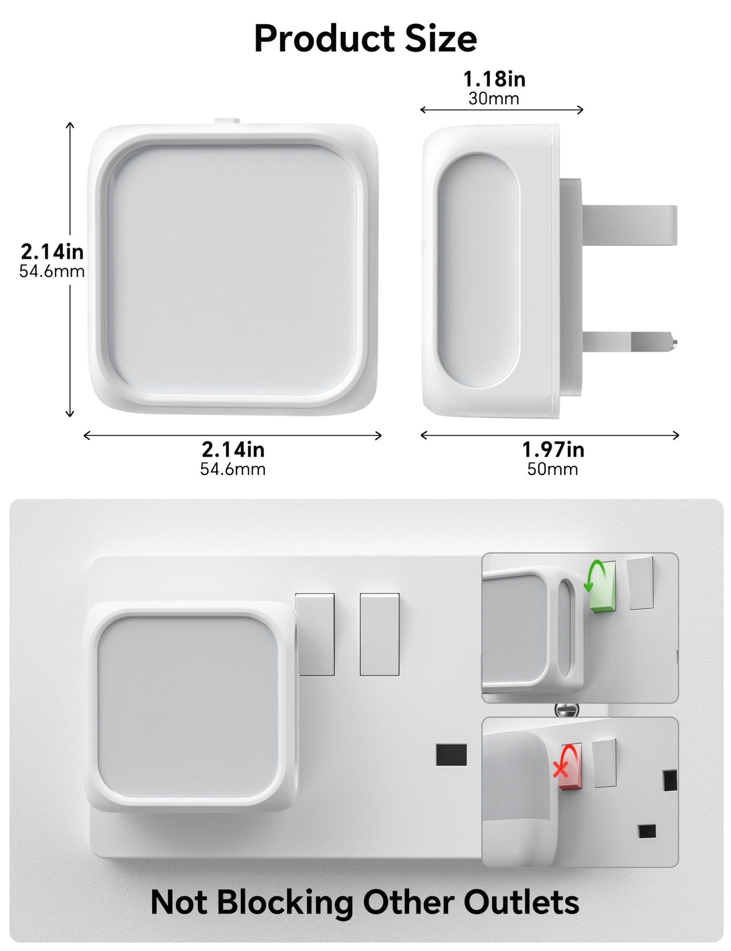 PURSNIC Night Light Plug in Wall, with Dusk to Dawn Photocell Sensor, 6000K Cool White, Brightness Adjustable, 1W LED Night Light for Kids, Bedroom, Hallway, Stairs, 2 Pack