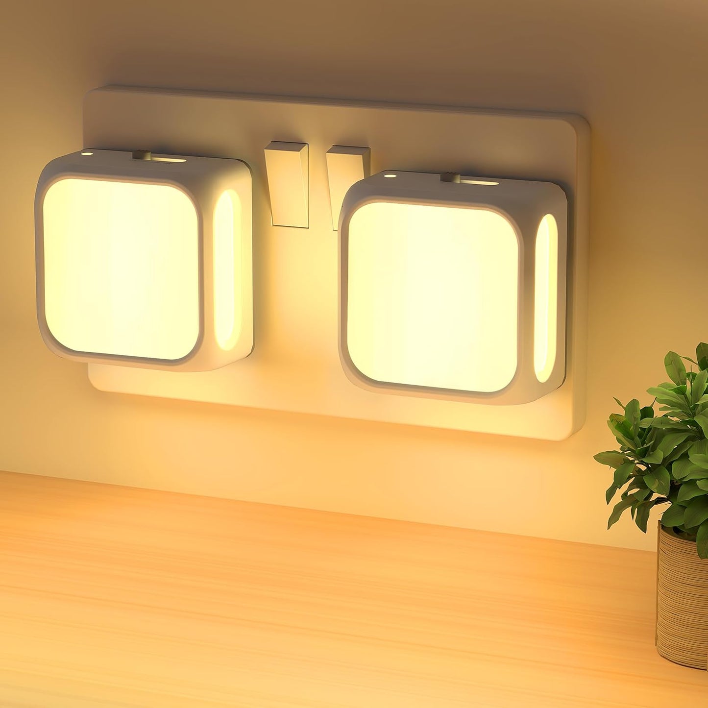 PURSNIC Night Light Plug in Wall, with Dusk to Dawn Photocell Sensor, 6000K Cool White, Brightness Adjustable, 1W LED Night Light for Kids, Bedroom, Hallway, Stairs, 2 Pack