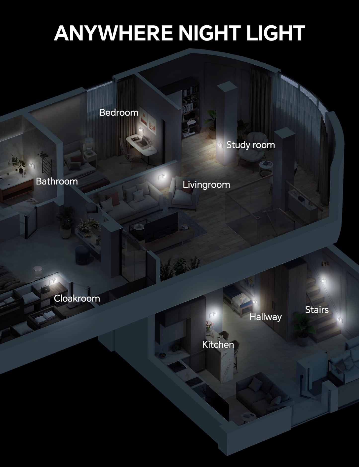 PURSNIC Night Light Plug in Wall, with Dusk to Dawn Photocell Sensor, 6000K Cool White, Brightness Adjustable, 1W LED Night Light for Kids, Bedroom, Hallway, Stairs, 2 Pack