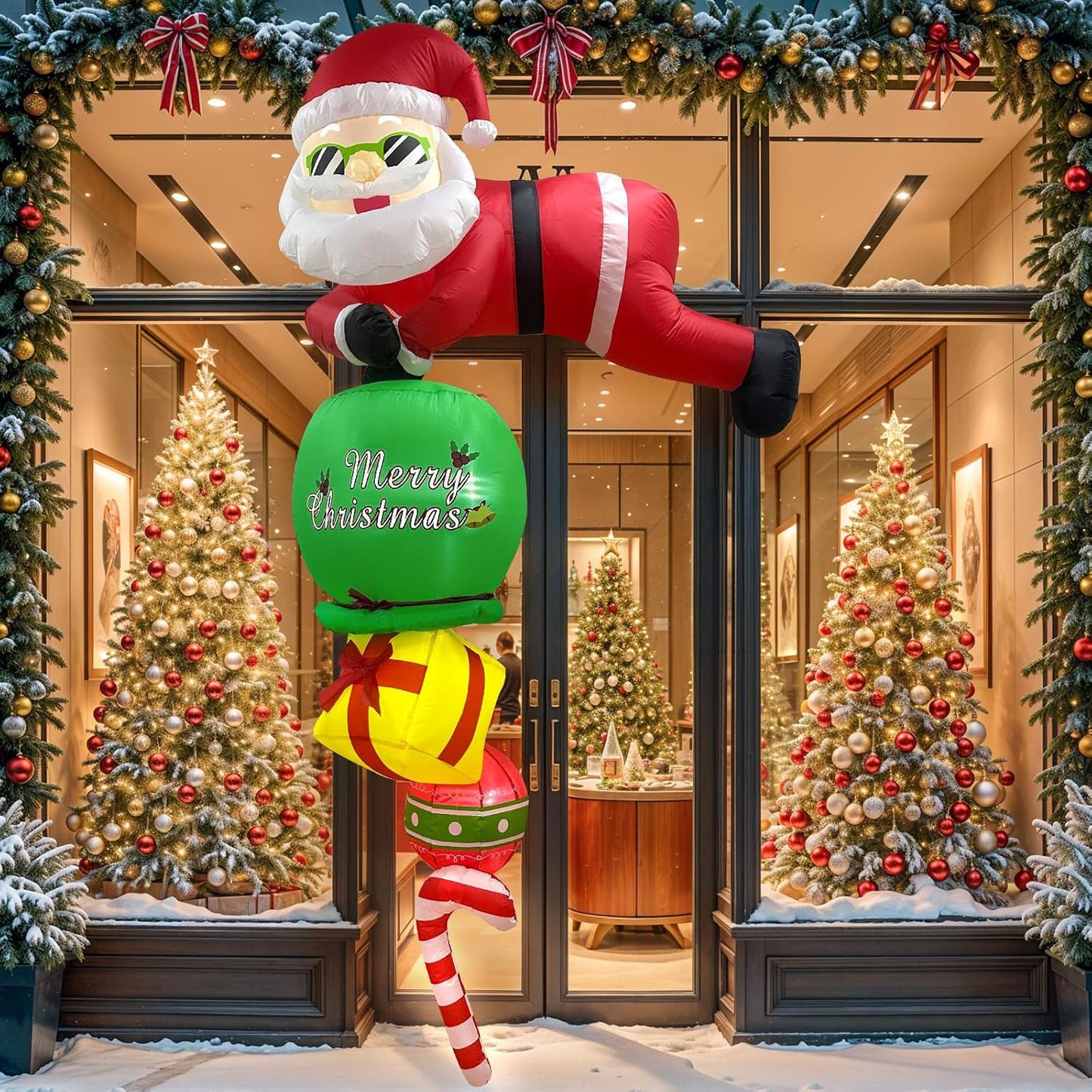 8FT Christmas Inflatables Outdoor Decorations, Hanging Santa Claus Inflatable Christmas Decorations with LED Lights, Blow Up Santa Outdoor for Wall Window Eaves Home Holiday Decor