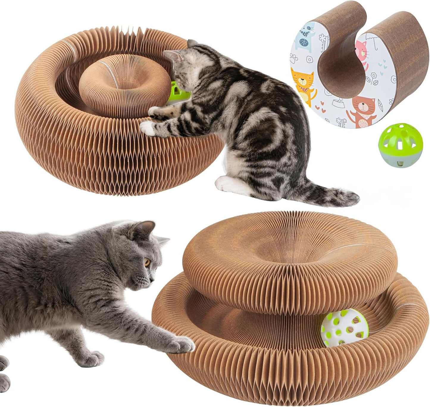 Magic Accordion Cat Scratcher Toy with Ball – Interactive Curl Ring for Indoor Cats & Kittens