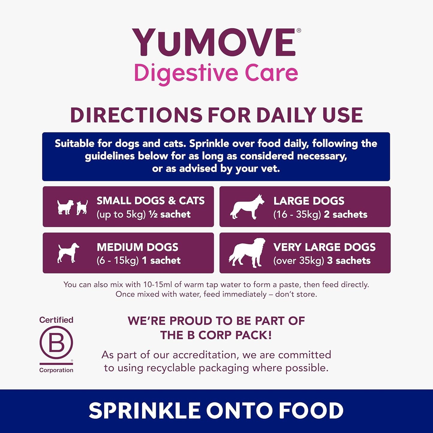 YuMOVE Digestive Care PLUS, Dogs & Cats Pre and Probiotics Supplement for Gut Health, Digestive Support Veterinary Strength with Fast-acting Ingredients, All Ages and Breeds, 60 Sachets