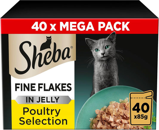 Sheba Fine Flakes in Jelly Wet Cat Food — Adult Cats | Poultry Collection, Fish Flavours