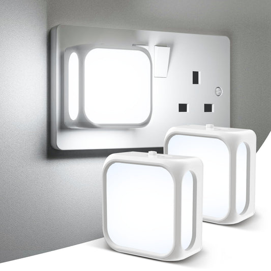 PURSNIC Night Light Plug in Wall, with Dusk to Dawn Photocell Sensor, 6000K Cool White, Brightness Adjustable, 1W LED Night Light for Kids, Bedroom, Hallway, Stairs, 2 Pack