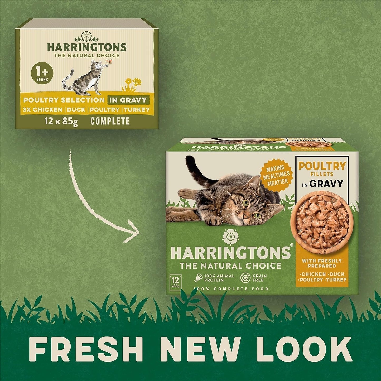 Harringtons Grain Free Wet Cat Food for Adult Cats – Beef, Chicken, Lamb & Turkey in Gravy & Jelly