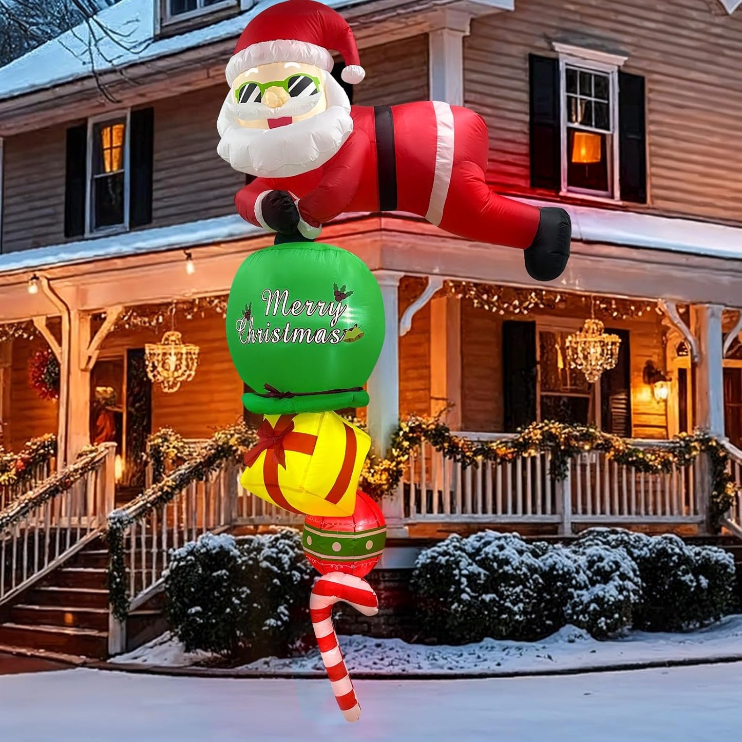 8FT Christmas Inflatables Outdoor Decorations, Hanging Santa Claus Inflatable Christmas Decorations with LED Lights, Blow Up Santa Outdoor for Wall Window Eaves Home Holiday Decor