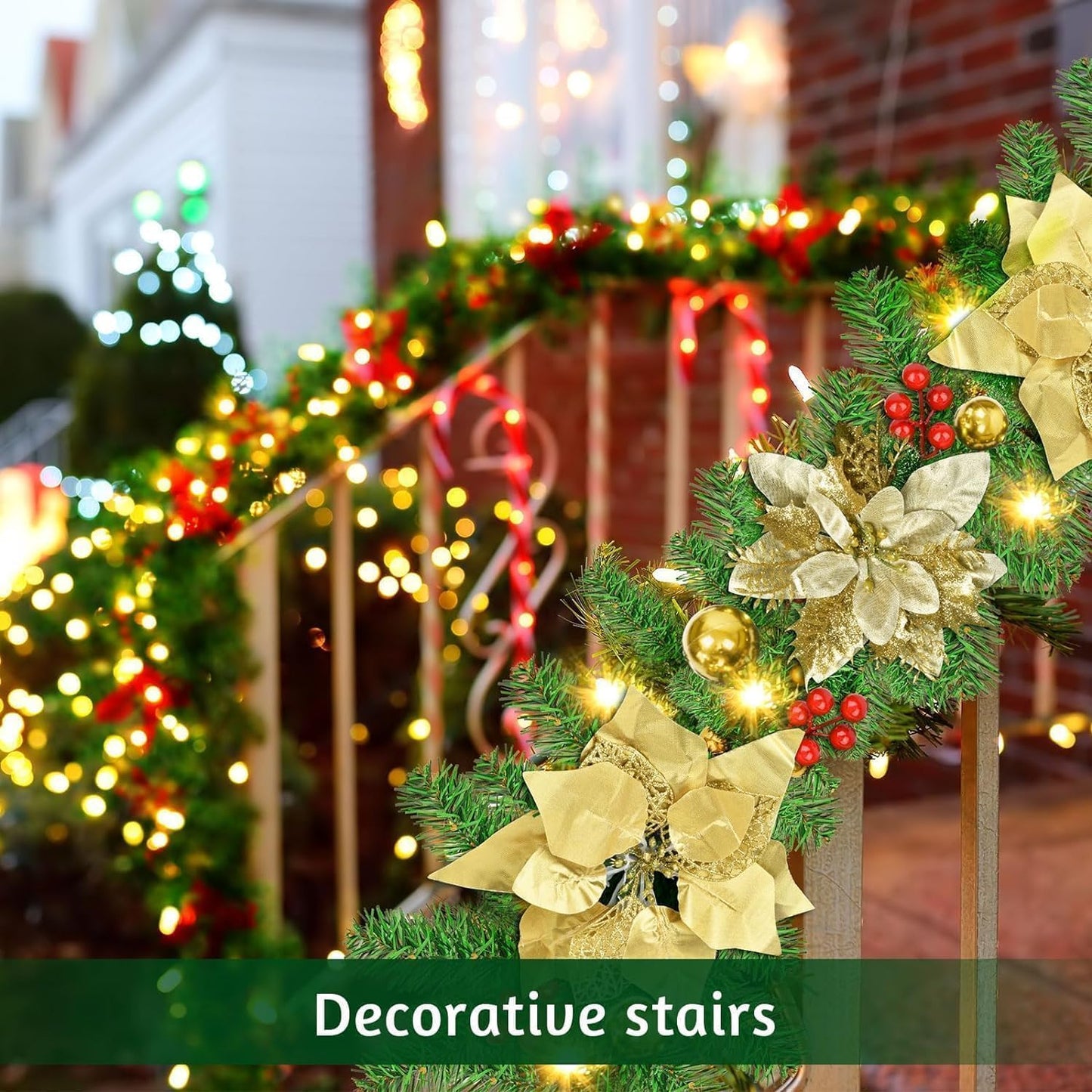Christmas garland,christmas garland with lights,2.7M/ 9FT Christmas Garland Decorations Illuminated with LED Lights,for Stairs Fireplaces Christmas Festive Wreath Xmas Decor