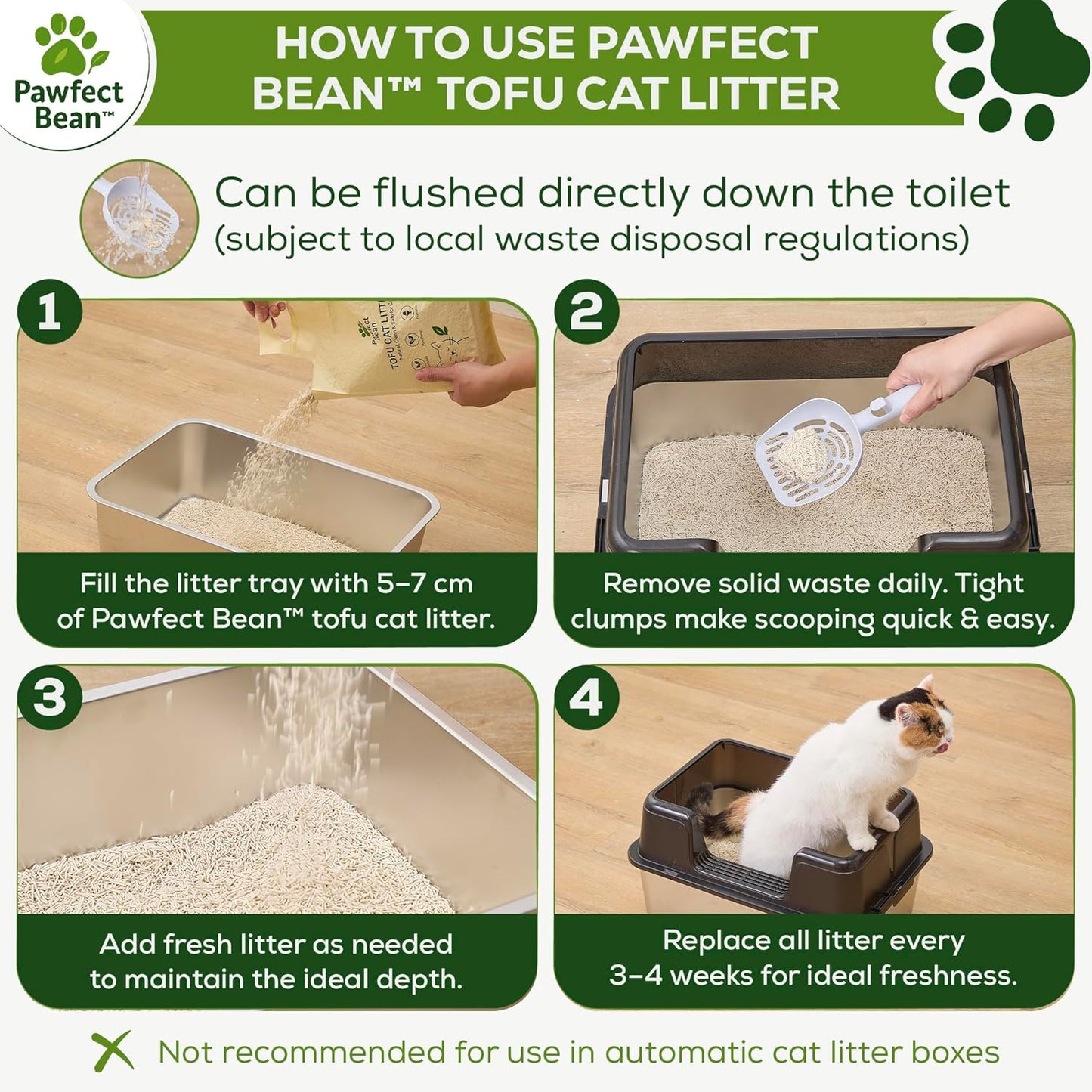 Premium Tofu Cat Litter – Natural Clumping & Flushable Cat Litter