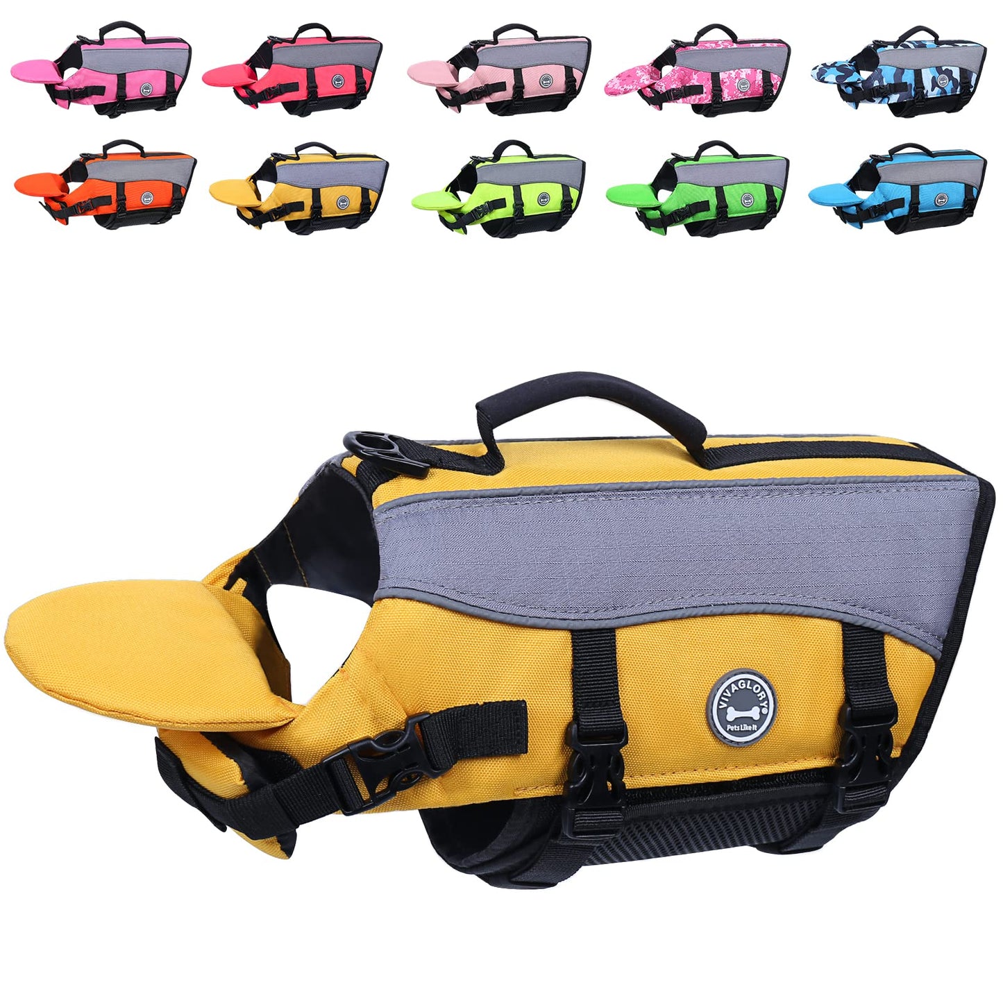 VIVAGLORY Front Float Dog Life Vest, Dog Life Jacket for Swimming & Boating, Swimming Vest with Chin Float & Handle, Ripstop & Buoyancy for Puppy Doggy, XS, Yellow