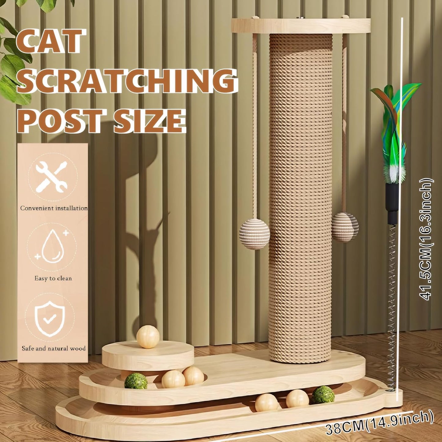 Scratche Track Ball Toy Scratcher Cat Tree Scratching Post Wooden Base Cat