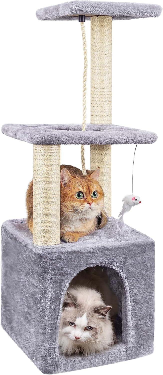 Cat Scratching Post, 90cm Cat Tree for Indoor Cats Multi-Level Stable Cat Tower for Climbing Playing and Relaxation