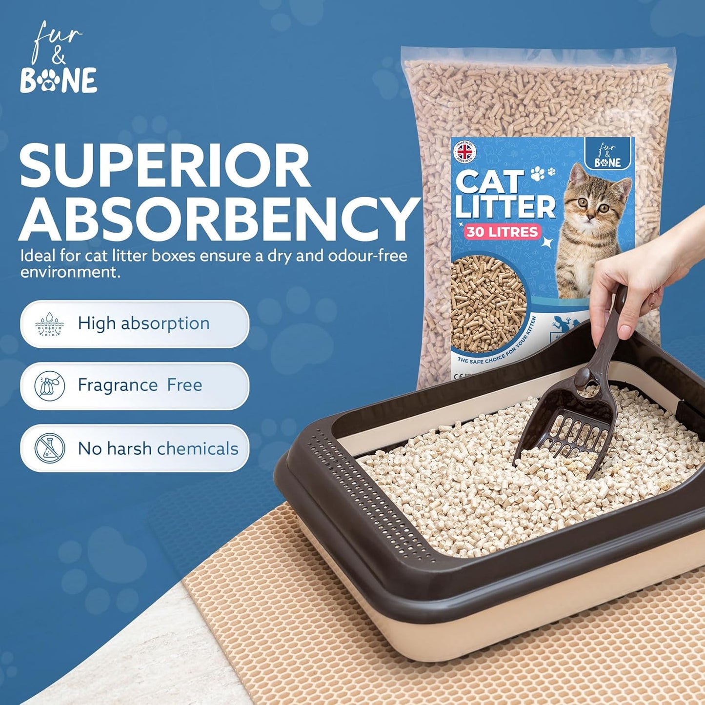 Natural Wood Pellet Cat Litter – Wooden Pellets for Cat Litter Tray – Scandinavian Wood