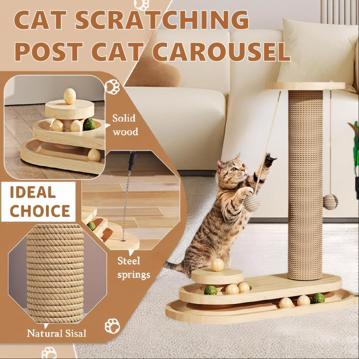 Scratche Track Ball Toy Scratcher Cat Tree Scratching Post Wooden Base Cat