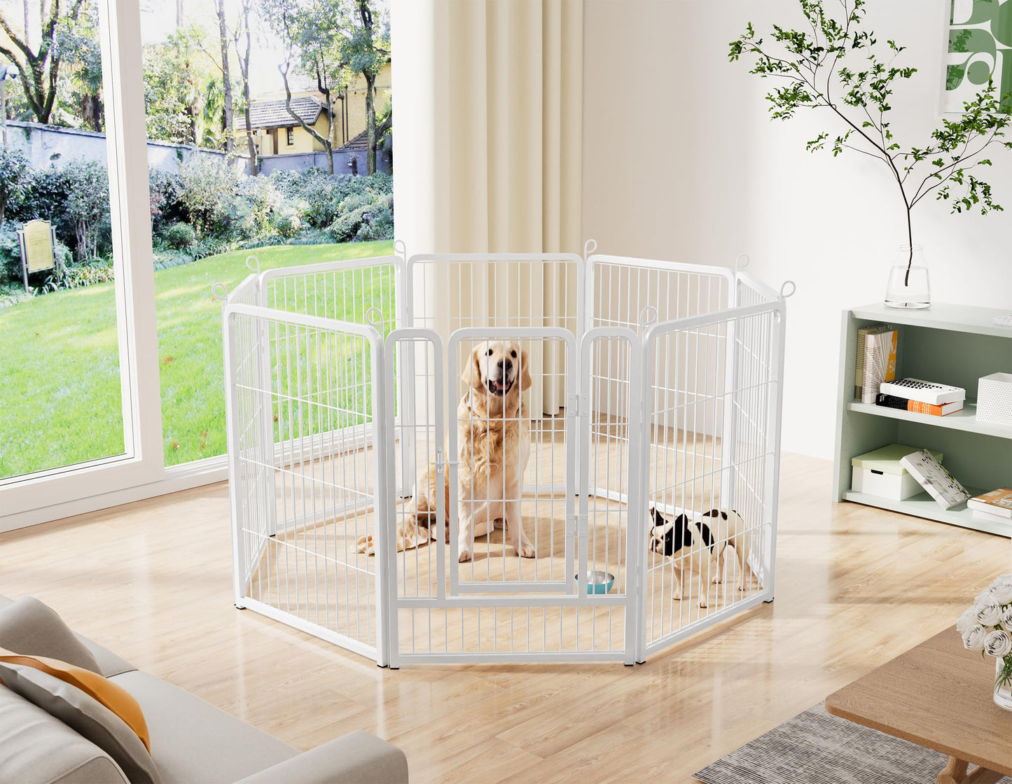 HOMIDEC Dog Pen – 8 Panel 80cm Foldable Pet Playpen with Door for Dogs, Puppies, Cats & Small Animals (White)