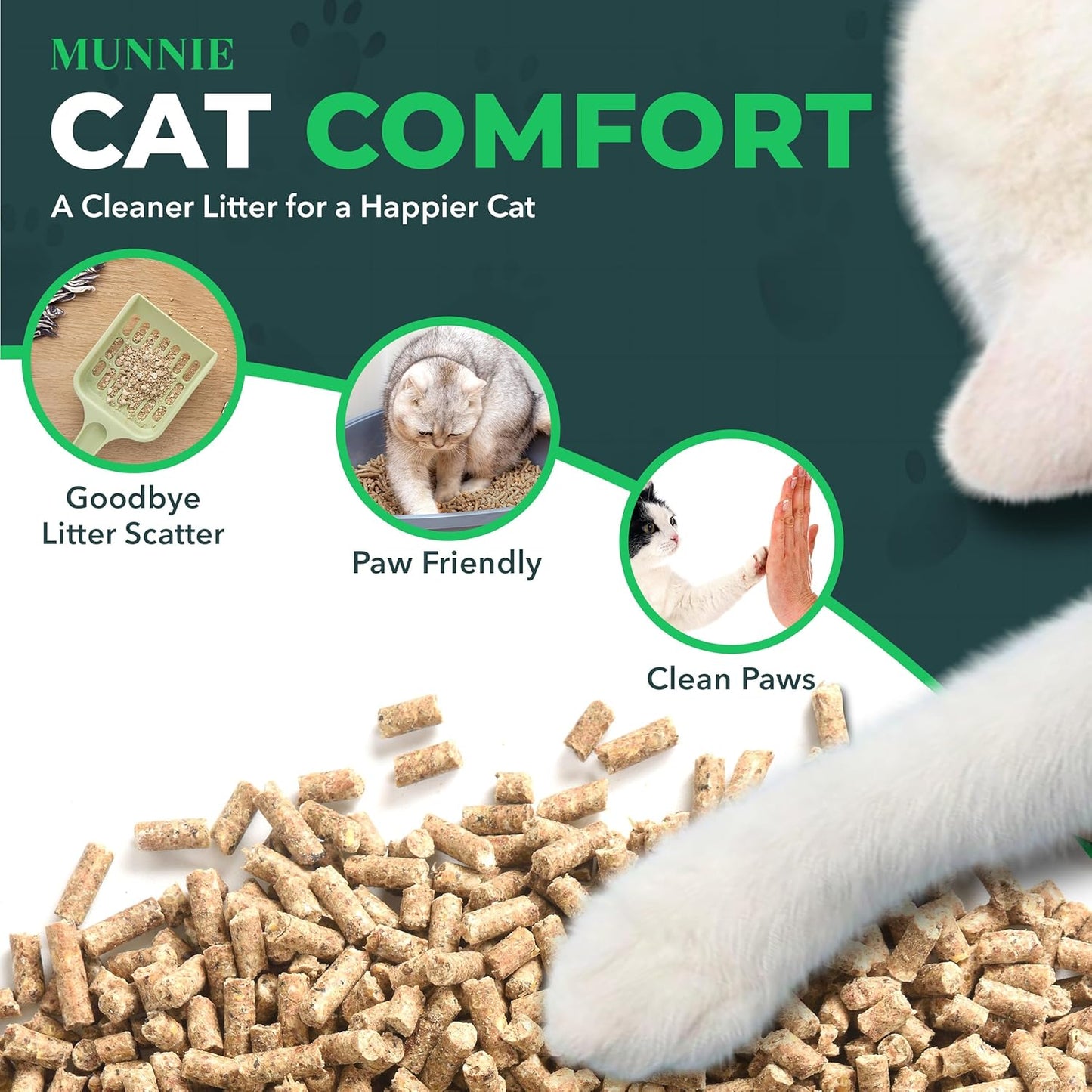 Munnie Natural Wood Pellet Cat Litter – Biodegradable, Dust-Free, Unscented, Safe for Kittens & Cats