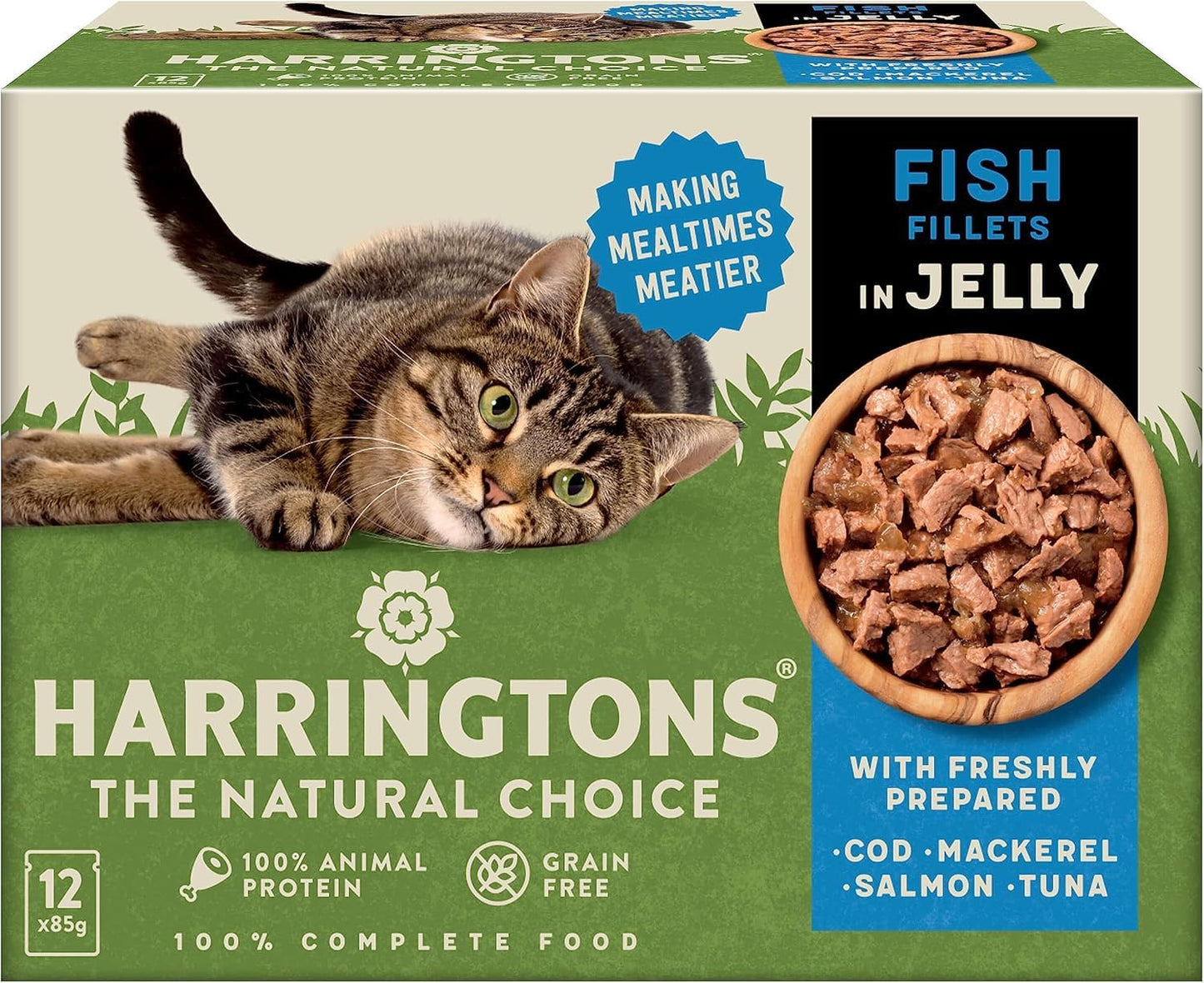 Harringtons Grain Free Wet Cat Food for Adult Cats – Beef, Chicken, Lamb & Turkey in Gravy & Jelly
