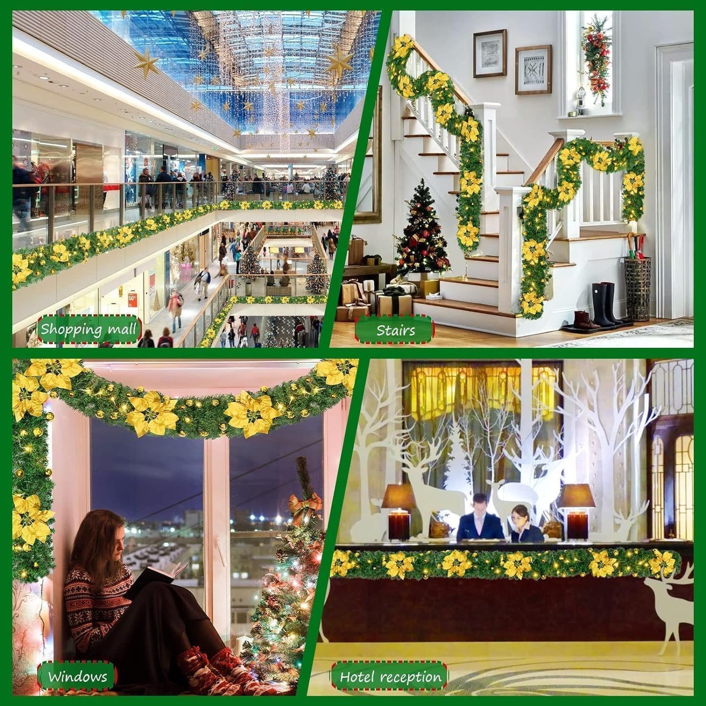 Christmas garland,christmas garland with lights,2.7M/ 9FT Christmas Garland Decorations Illuminated with LED Lights,for Stairs Fireplaces Christmas Festive Wreath Xmas Decor