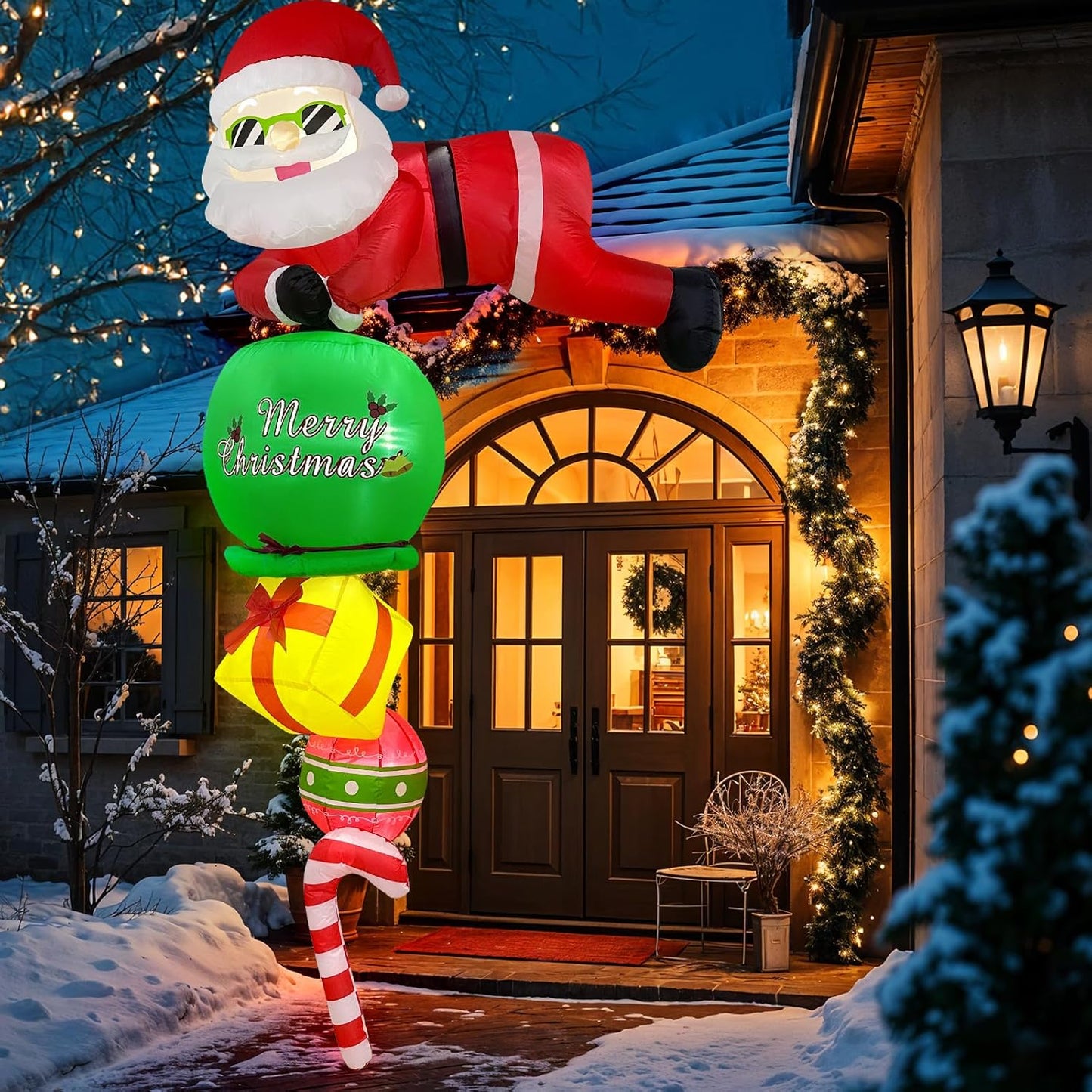 8FT Christmas Inflatables Outdoor Decorations, Hanging Santa Claus Inflatable Christmas Decorations with LED Lights, Blow Up Santa Outdoor for Wall Window Eaves Home Holiday Decor