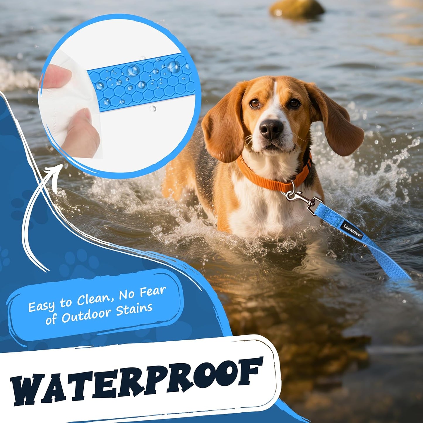 Looxmeer Dog Training Lead, Strong Extra Long Dog Lead for Small Medium Large Dog with Padded Handle & Storage Bag, Waterproof Dog Leash for Recall Tracking Hiking Hunting Obedience, Blue