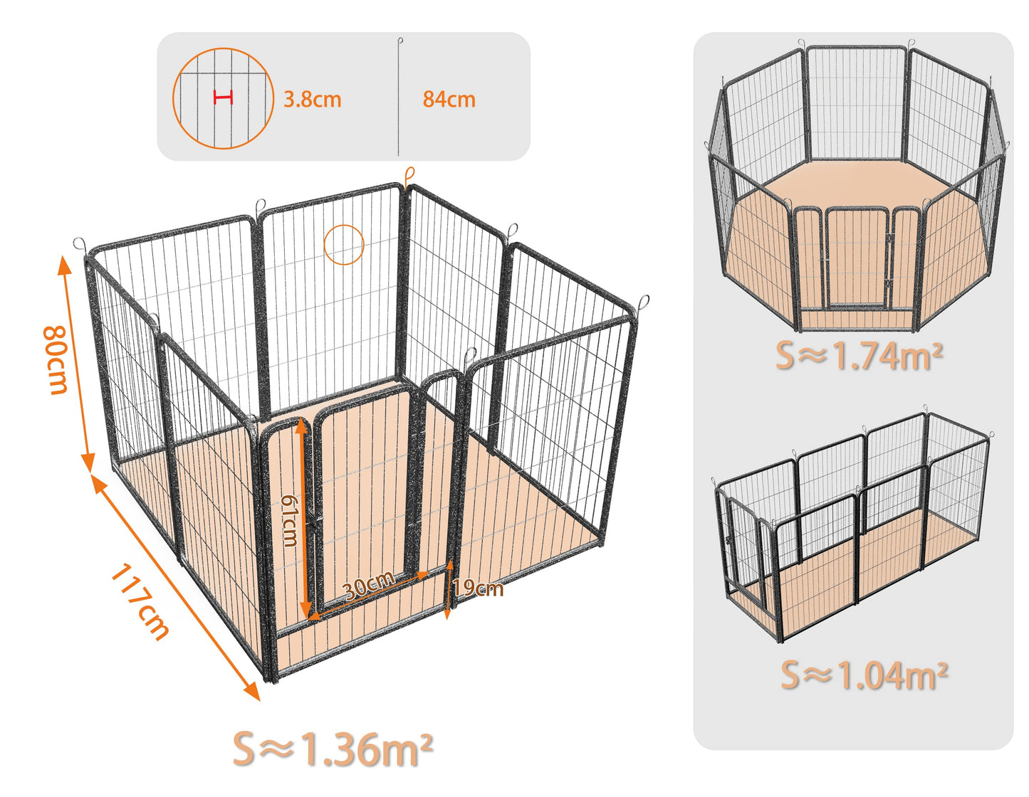 HOMIDEC Dog Pen – 8 Panel Heavy Duty Foldable Pet Playpen with Door, Indoor/Outdoor Fence for Dogs, Puppies, Cats & Small Animals (Silvery 120x120x80cm)