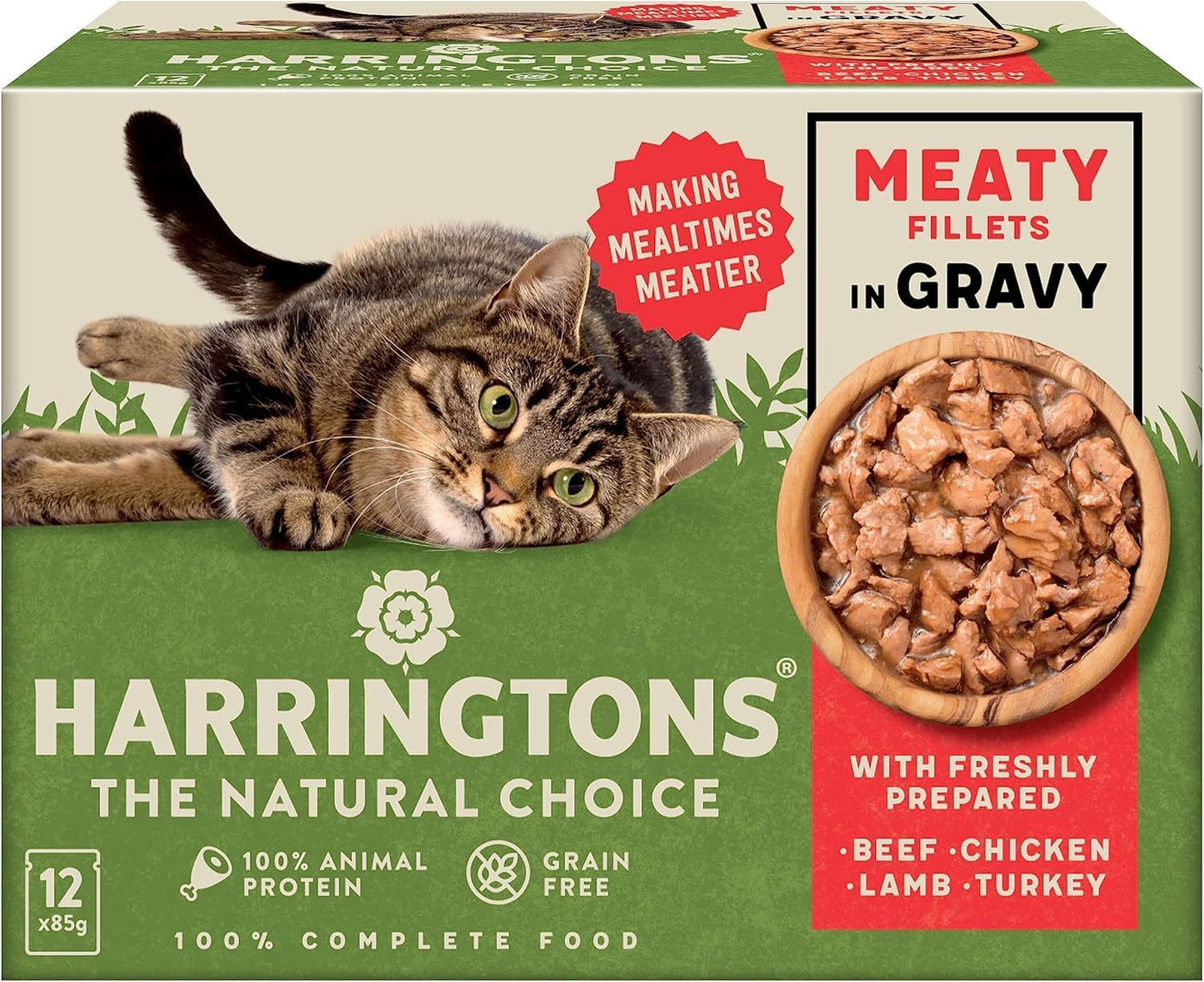 Harringtons Grain Free Wet Cat Food for Adult Cats – Beef, Chicken, Lamb & Turkey in Gravy & Jelly